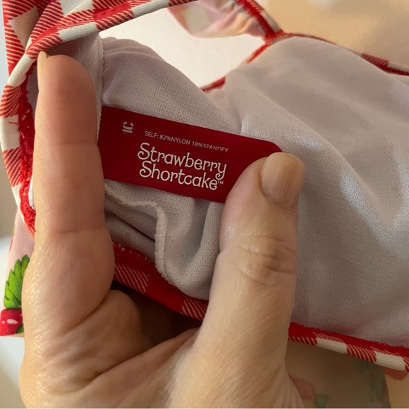 Strawberry Shortcake Ruffled Swim Top with Red Checkered Straps - Picture 5 of 6